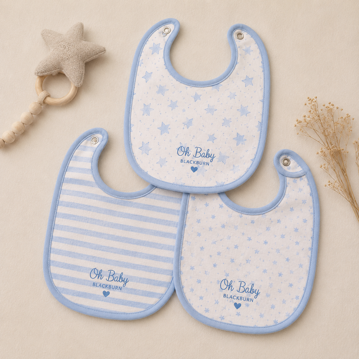 3-Pack Blue Baby Bib Set