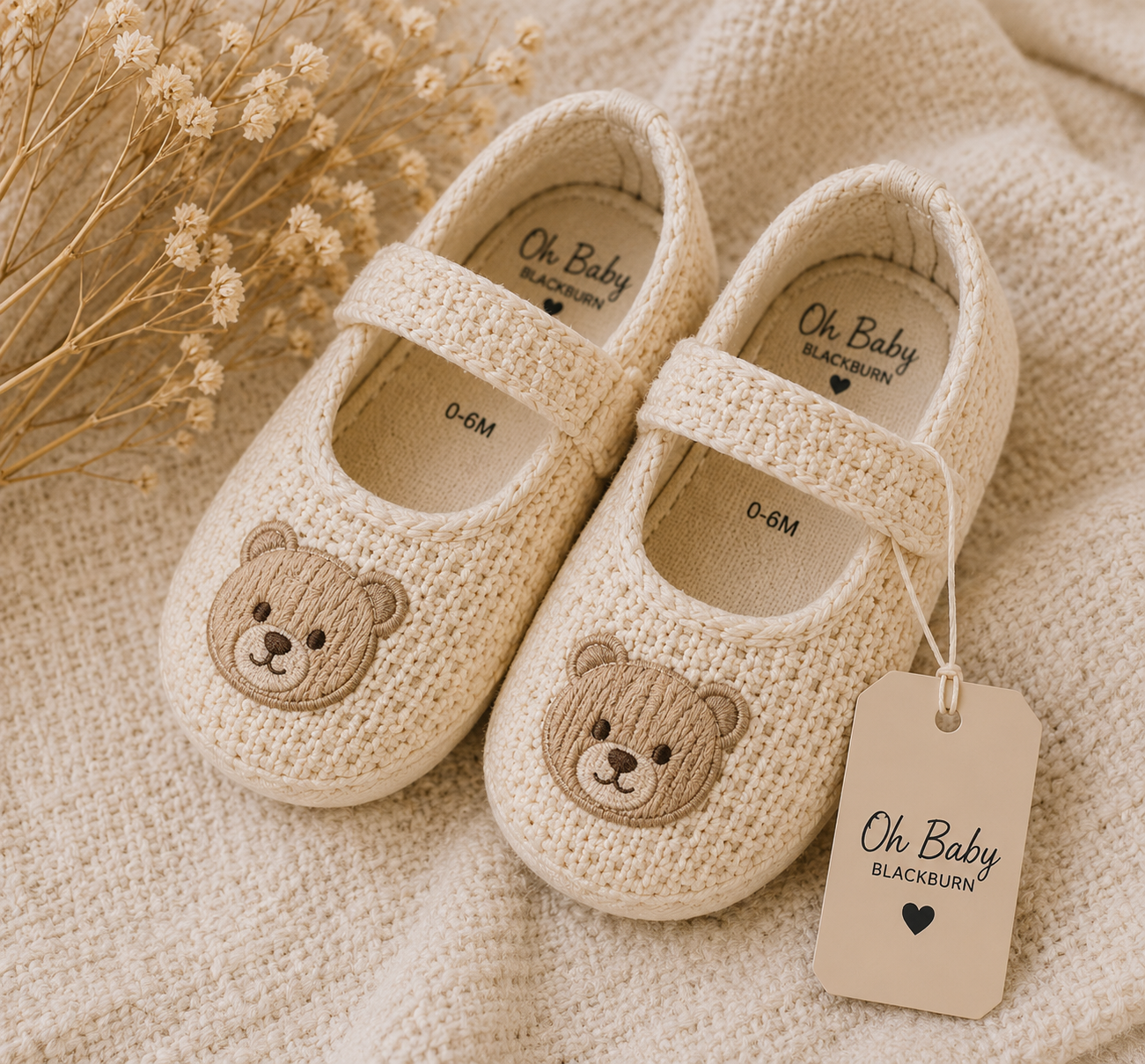 Knitted Baby Shoes with Teddy Bear