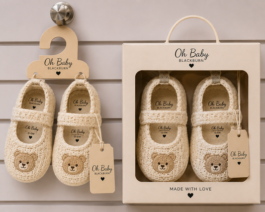Knitted Baby Shoes with Teddy Bear